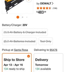 Battery 15 Gauge Finish Nail Gun