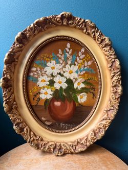 Vintage Oval Floral Painting