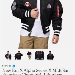 New Era X Alpha Series X MLB Sanfrancisco Giants MA-1 Bomber Jacket Black Size XL 