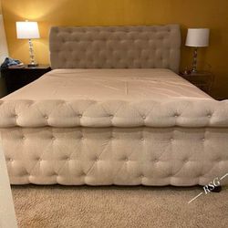 Willenburg Queen Size Upholstered Sleigh Bed Frame 💛 Cream Tufted Design Bed 🛏️ ⭐$39 Down Payment with Financing ⭐ 90 Days same as cash