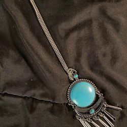 Long chain turquoise sterling silver necklace