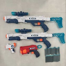 4 Xshot Nerf Guns With 20+ Foam Darts