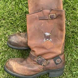 Harley Davidson Chunky Round Toe Boots Women's Sz 8.5 Stitching Logo on Side