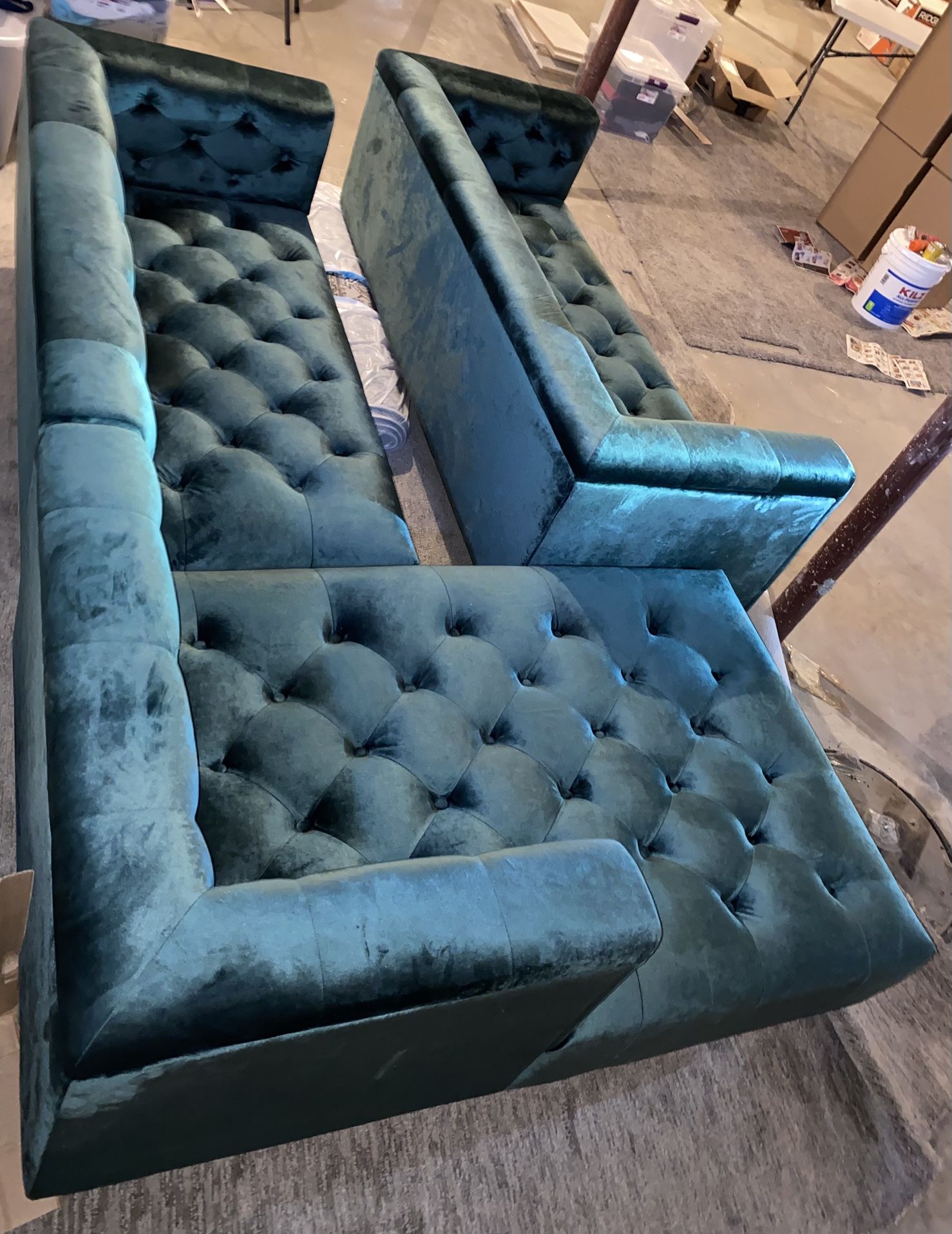 Interior Define Ms. Chesterfield Sectional Sofa w/ left Chaise and Fabric Sofa