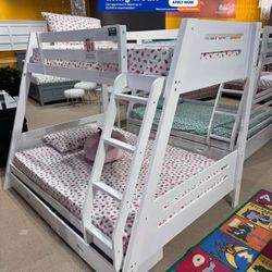 Twin Full Size White Bunkbed With Orthopedic Mattress 