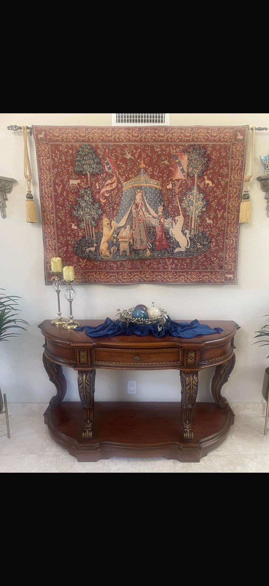 Antique style carved wood console table