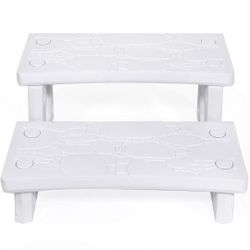 WHITE Deck Lightweight Sided Premium Multi Purpose 2-Step  Hot Tub Pool RV Campers, Each Step Height: 6-3/4" Each Step Size: 27-3/4"(W) x 11-3/4"(D)