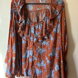 Free People Lorretta Printed oversized floral ruffles Tunic XS