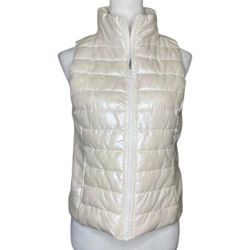 Aeropostale Woman’s Puff Vest Zip Pockets Coat Jacket White Iridescent 