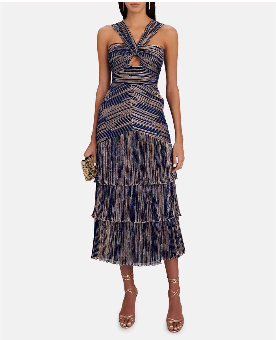 Saylor Hedi Lured Metallic Halter Midi Dress