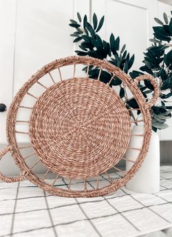 Magnolia Woven Sunbeam boho modern farmhouse seagrass rattan wall tray 