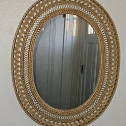Oval Natural Rattan Woven Wicker Hanging Accent Wall Mirror