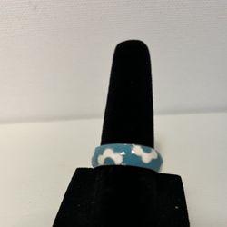 Ring Size 6.5. Blue With White Flowers 