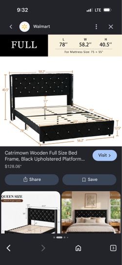 Catrimown Black Upholstered Full Size Bed Frame