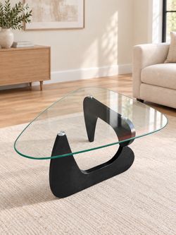 44.9in” Coffee Table for Living Room Mid Century Modern Center Table with Glass Top and Wood