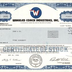 Wheeled Coach Industries Stock Certificate