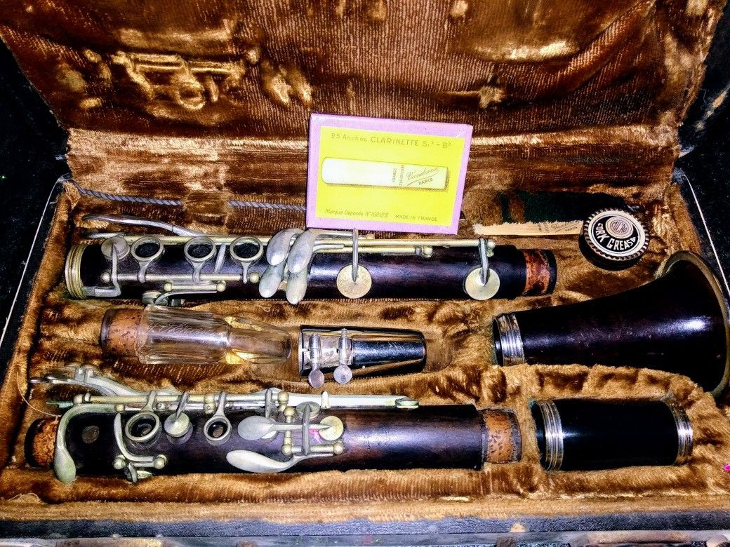 Antique wooden Buffet Crampon clarinet, w Kay O'Brien SIGNED SOLID Crystal mouthpiece