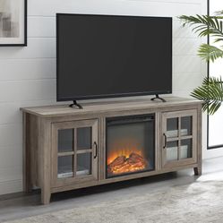 TV STAND WITH FIREPLACE RUSTIC GRAY BRAND NEW