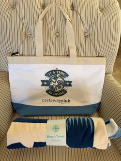 Disney Cruise Line Castaway Club Bag and Captain Mickey Mouse Beach Towel New