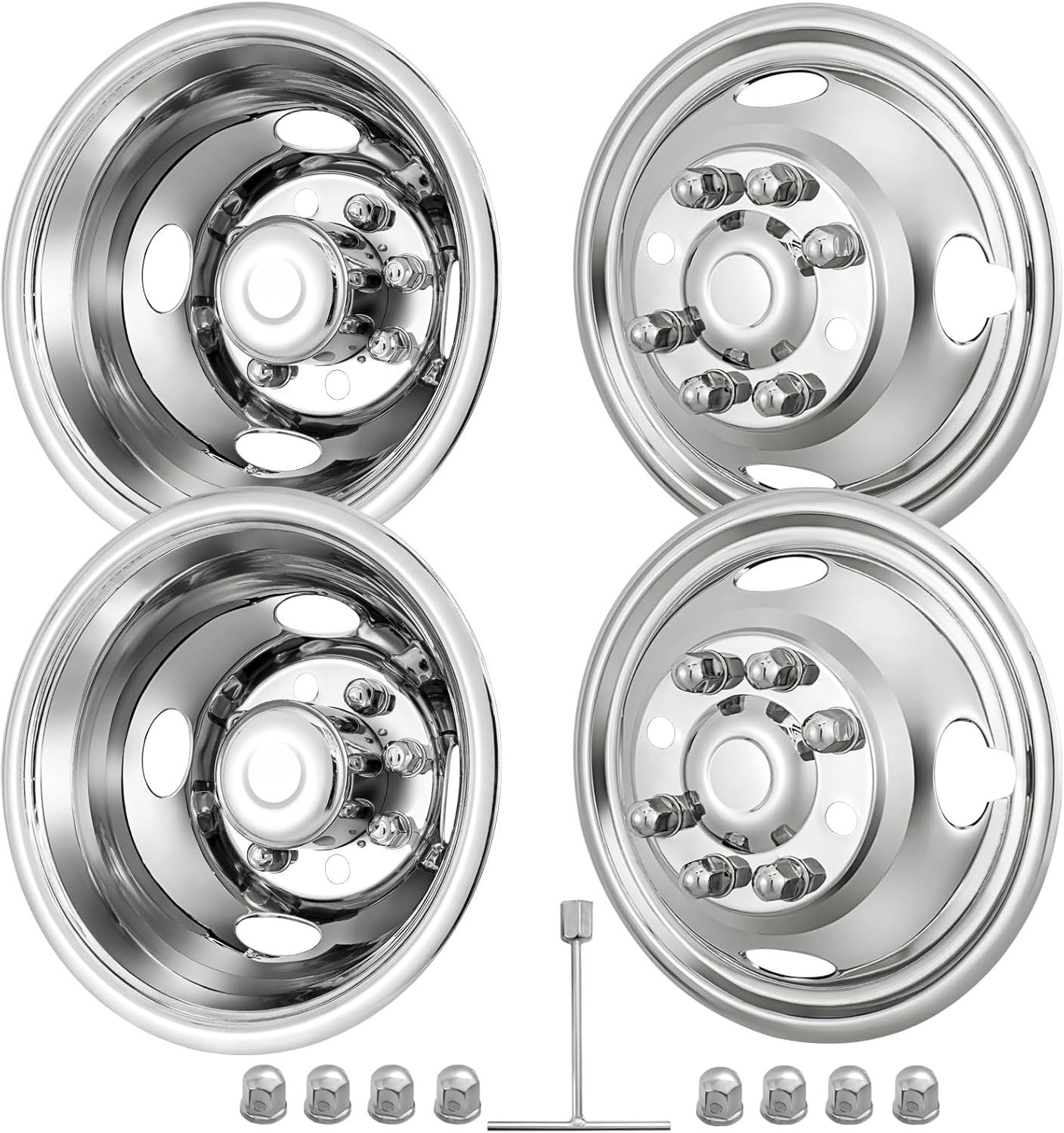 17" 8 Lug Wheel Simulators,Stainless Steel,4pcs Front and Rear Wheel Simulators,Hubcaps with Bolt Kit Fit for 2005-2025 Ford F350 Truck 17Inch