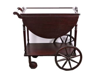 Paalman Antique Rolling, Drop Handle, Tea Cart, with Removable Glass Top