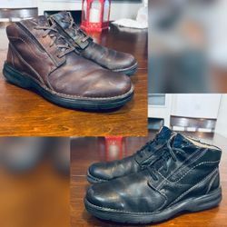 (2) Clarks Ankle Men’s Boots, (Brown & Black) Leather -both Size 9.5M (#82297) & (#82298)