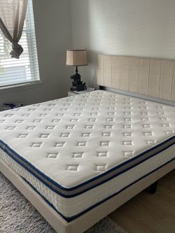 King Size Bed Frame + 10" Hybrid Memory Foam Mattress and 2 Night Stands