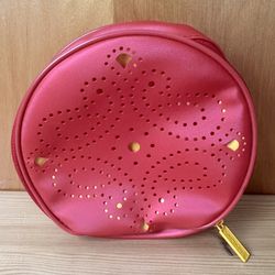 Clinique Red/Yellow Wrap Around Zip Round Cosmetic Travel Makeup Bag Pouch 
