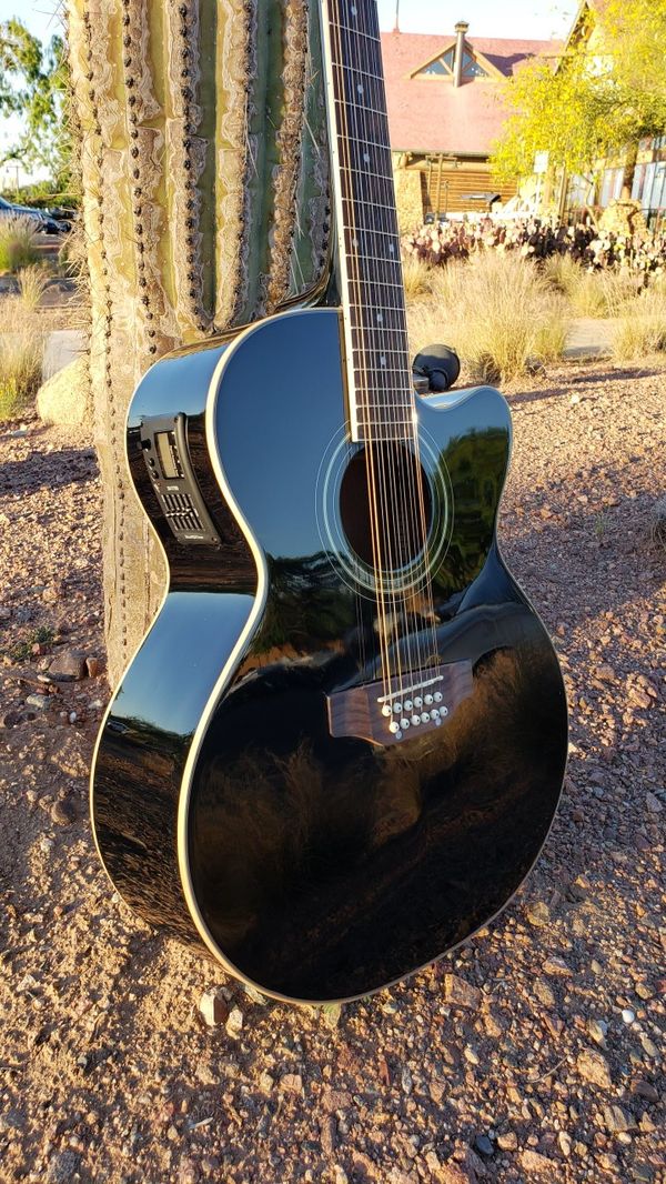 New 12 String Acoustic Electric Requinto Guitar Black Combo with Gig