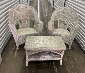 Three piece white wicker set