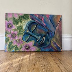 Original Painting   Buddha Resting In Passion Flowers 