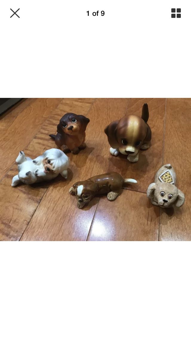 Lot Of 5 Ceramic & Clay Collectible Dog Figurines Statues 1 Goebel 3 Norcrest 1 clay