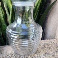 Vtg Anchor Hocking Glass Beehive Jar Ribbed Carafe & Lid Manhattan  MCM  