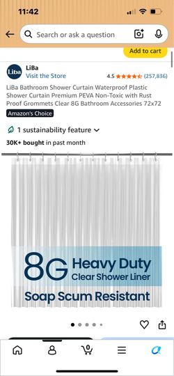 LiBa Bathroom Shower Curtain Waterproof Plastic Shower Curtain Premium PEVA Non-Toxic with Rust Proof Grommets Clear 8G Bathroom Accessories 72x72
