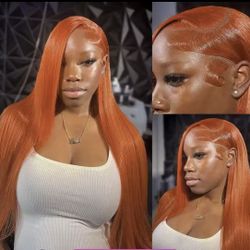 36” Ginger Orange 13x6 Hd Lace Front Human Hair Wig