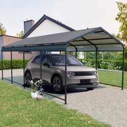 12 X 21 FT Carport, Heavy Duty Carport with Galvanized Steel Roof and Frame, Metal Carport Large Garage for Driveway Car, Truck (W540S00058)