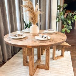 Custom Built Dining Table Solid wood Farmhouse Set Modern Rustic Bench Country Oval Round Counter Breakfast Height  Farm House 