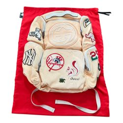 RARE Gucci x MLB NY Yankees Patches Large Nude Nylon Moire Backpack FW18 AUTHENTIC DESIGNER