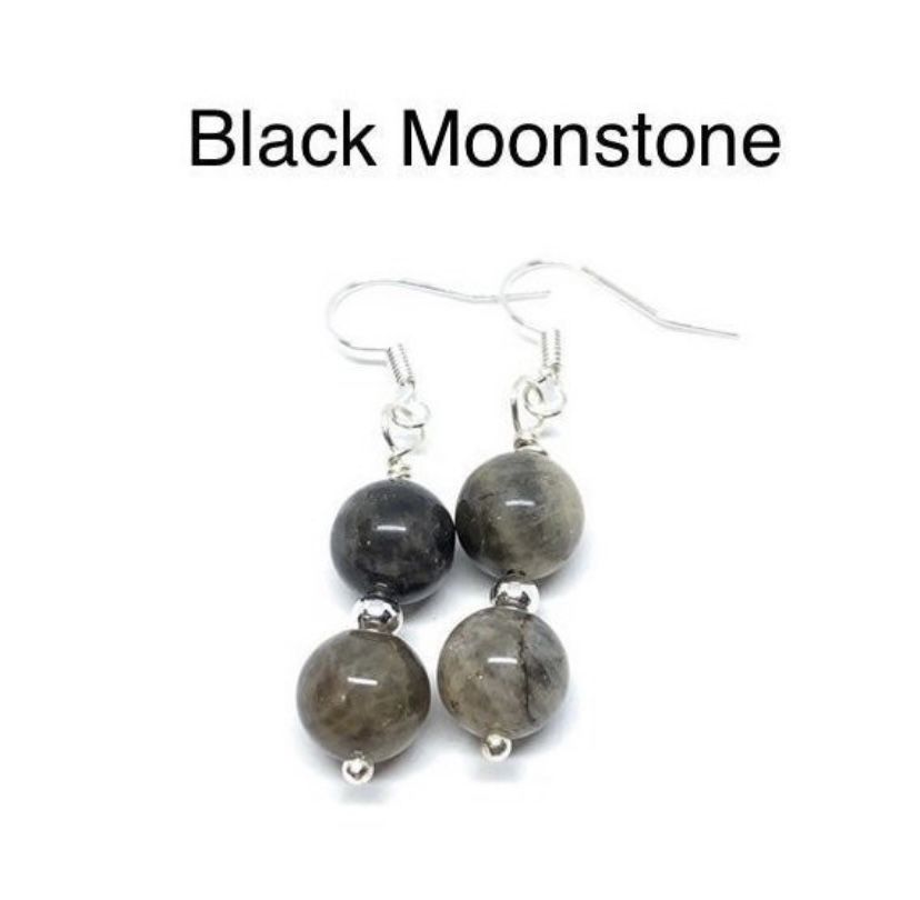 Black Moonstone Genuine Stone Earrings RARE