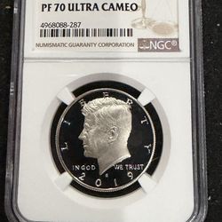 2019 S Perfect Graded Gem Proof Kennedy Half Dollar Graded By NGC At PR70 1-8