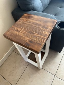 Brand New Handcrafted Solid Wood "Slim Profile" End Table - Special Walnut & White (13"W)