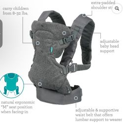 Infantino Flip 4-in-1 Convertible Baby Carrier, 4-Position, Unisex, 8-32lb, Gray