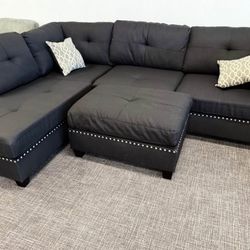 3pc Reversible Sectional Sofa Set With Ottoman