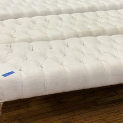 97-Inch Long White Tufted Bench w/ Wood Legs (2 Available)