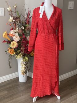 NWT GANNI Polka Dot Print Red Long Asymmetrical Dress Size 36 (4) Small