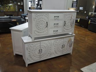 India Home Pink City Carved Lace 2 Door Cabinet - Antique White | Cupboard