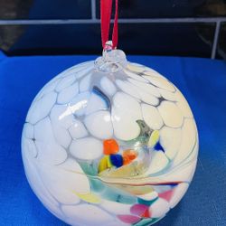 Vintage Art Glass, Hand Blown Sphere With Vibrant Colors 