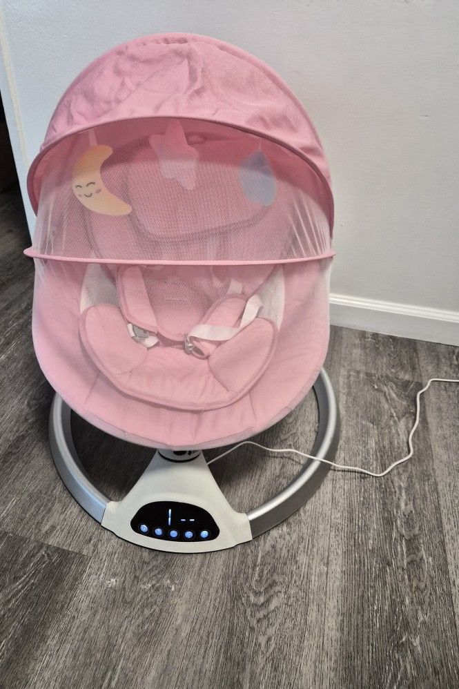 Harpa Baby Swing, Electric Baby Swing with Remote Control, 5 Swing Speeds, Bluetooth Music, Pink