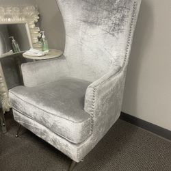 New gray studded wingback chair 