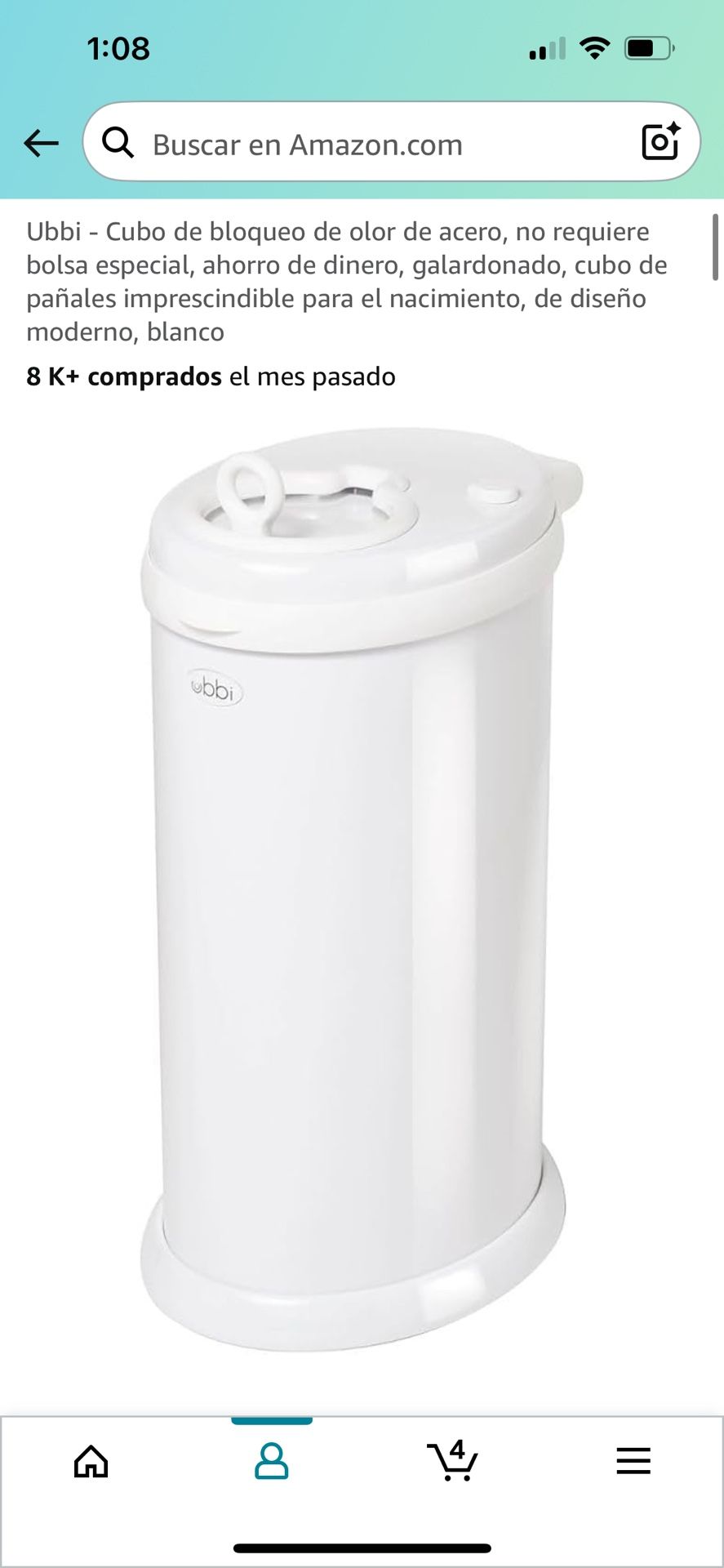 Ubbi - Steel odor blocking bucket, no special bag required, money saving, award-winning, essential diaper bucket for birth, modern design, white